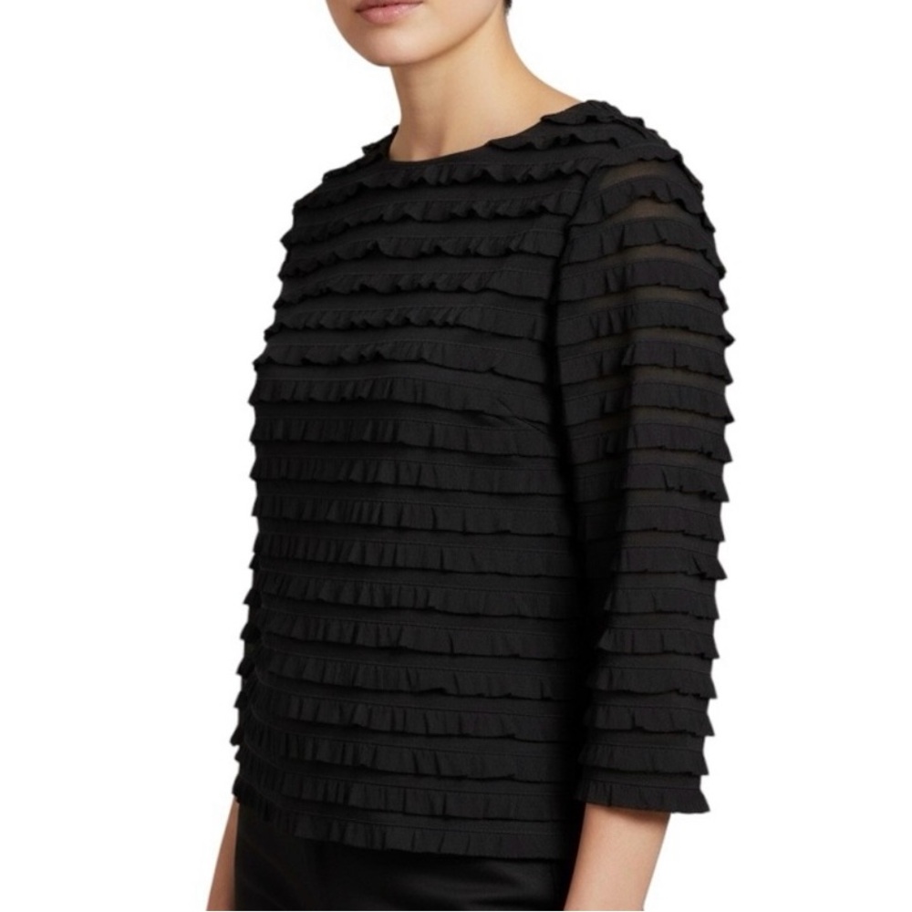 New Directions Black Tiered Layered Ruffle Stretch 3/4 Sleeve Whimsycore Top